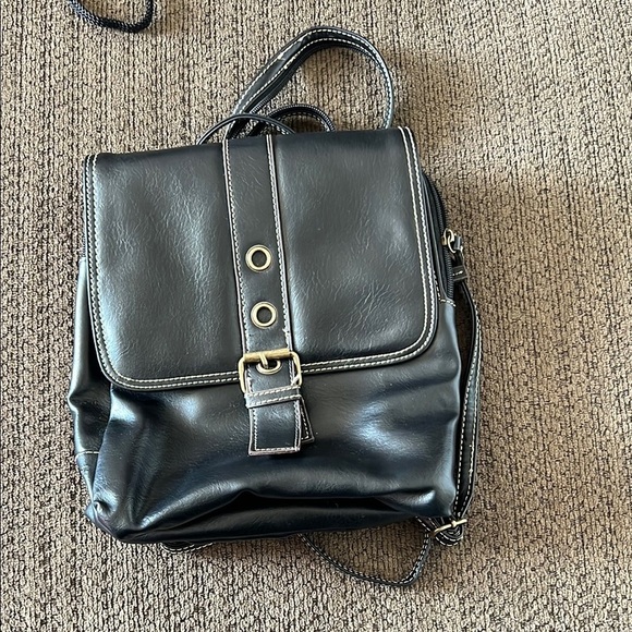 The Stone Handbags - The Stone Black Faux Leather Mini Backpack Purse Contrast Stitch